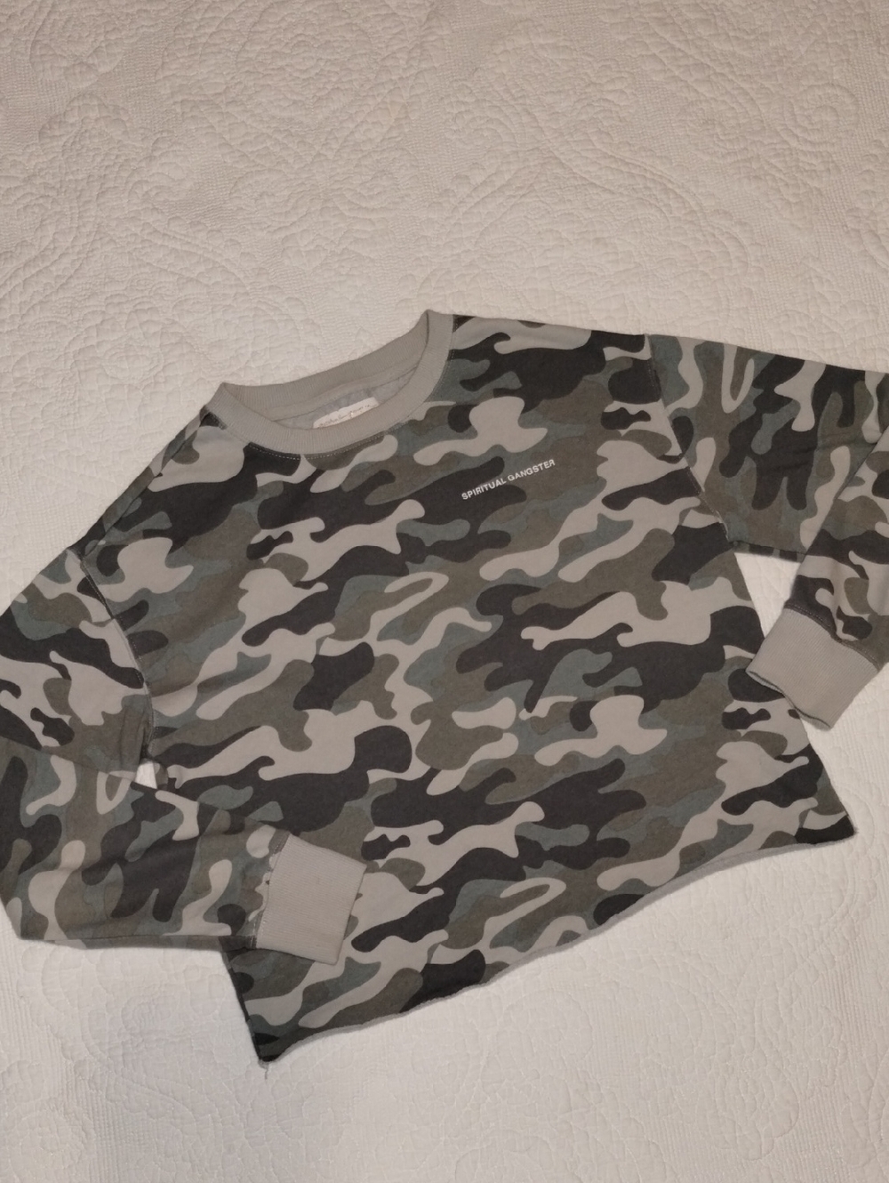 Spiritual Gangster Women's Camo Crewneck Sweatshirt - Green Gray Black